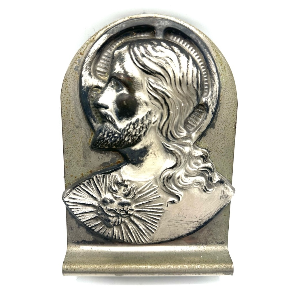 Vintage Metal Sacred Heart Jesus Bookend Distressed Gothic Alternative Tattoo